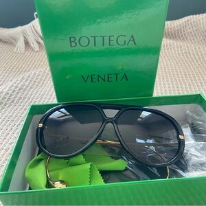 Bottega Veneta Black Aviator Sunglasses with Gold Accents